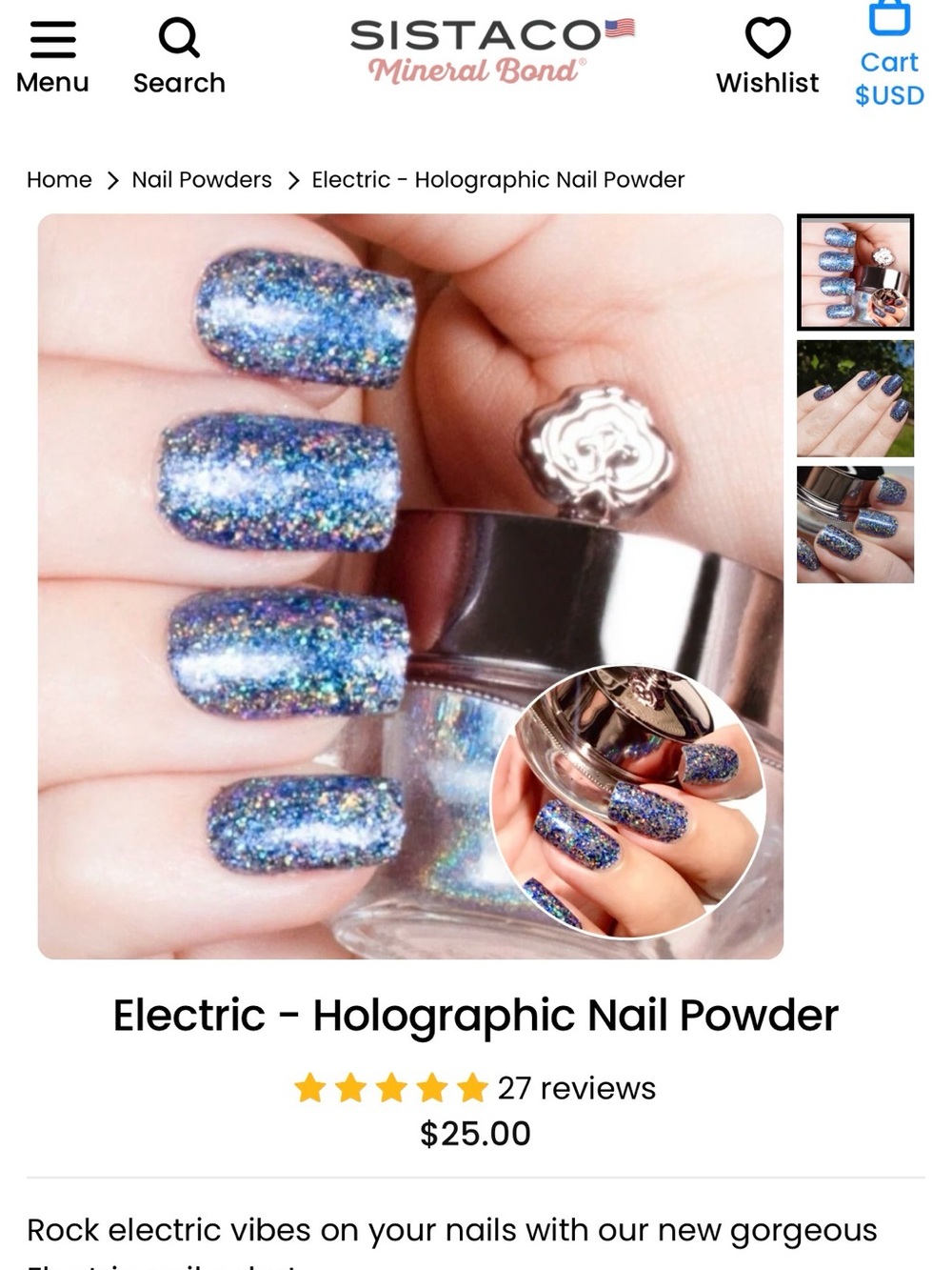 Sistaco Electric Holographic Nail Powder - Blue Glitter